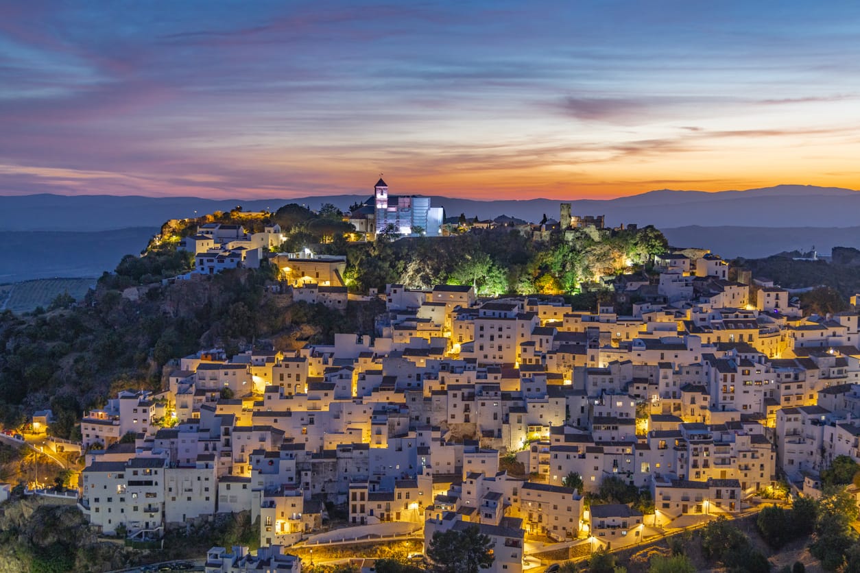 Evening view of the village of Casares in Andalusia.